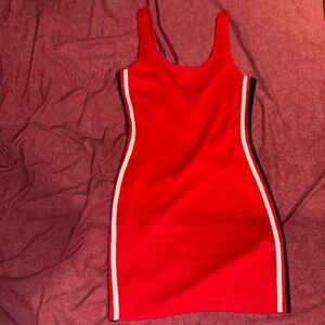 Red sporty mini dress with black and white side detailing